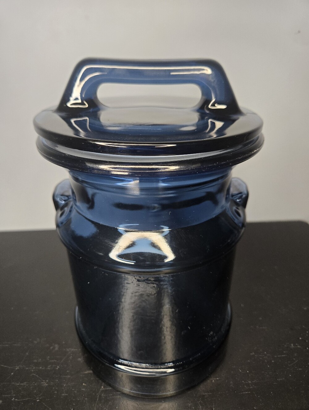 Vintage L.E. Smith Steel Blue pressed alass milk-can style Kitchen Canister 9"/3